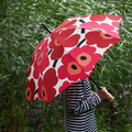 Nordic Bold Floral Poppy Umbrella - Retro Red Flower Classic Stick Umbrella