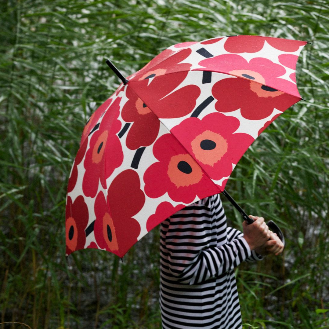Nordic Bold Floral Poppy Umbrella - Retro Red Flower Classic Stick Umbrella