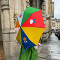 Color-Block Flower Umbrella - Vibrant Multicolor Retro Rainbow Travel Rain Gear