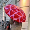 Bold Heart Print Umbrella - Romantic Pink & Red All-Over Heart Folding Travel Rain Gear