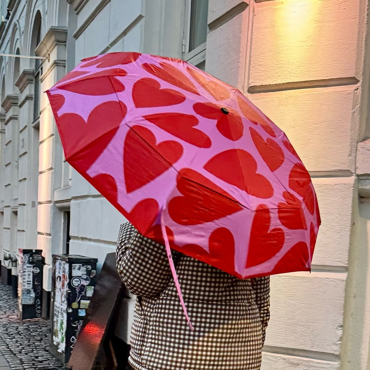 Bold Heart Print Umbrella - Romantic Pink & Red All-Over Heart Folding Travel Rain Gear